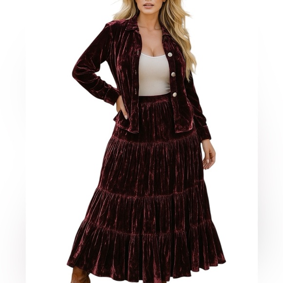 Double D Ranch crushed velvet jacket and skirt set oversized